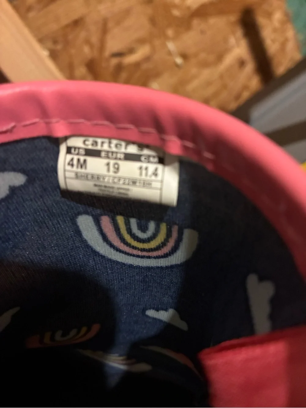Carter's Navy Rain Boots with Pink Trim and Rainbow/Cloud Print